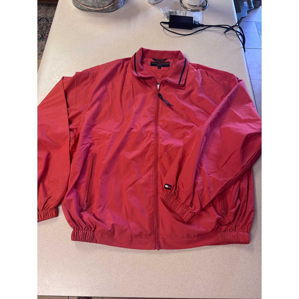 Tommy Hilfiger Golf Jacket Mens Large Red Full Zip Windbreaker Water Resistant